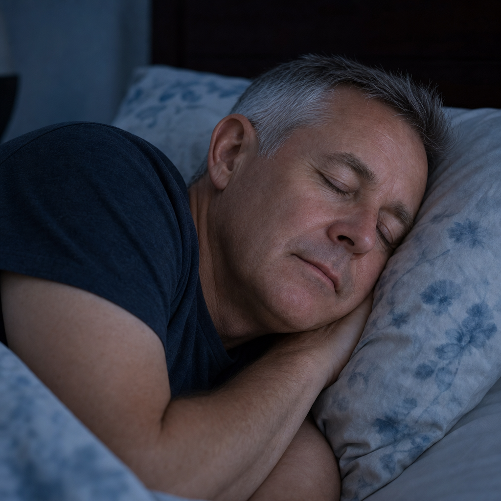 Man sleeping comfortably at night